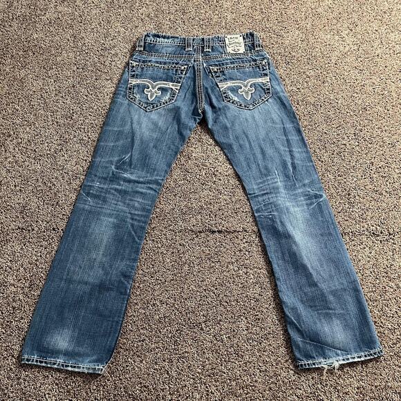 Rock Revival Jeans Mens 29 Relaxed Straight Tallon Distressed Contrast Stitching - Picture 1 of 12